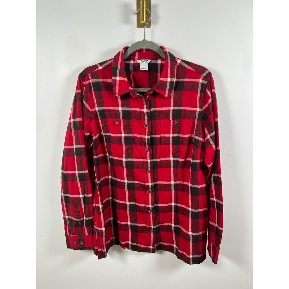 Duluth Trading Co Plaid Cotton Cabincore Rustic Shirt Fall Red Flannel Large